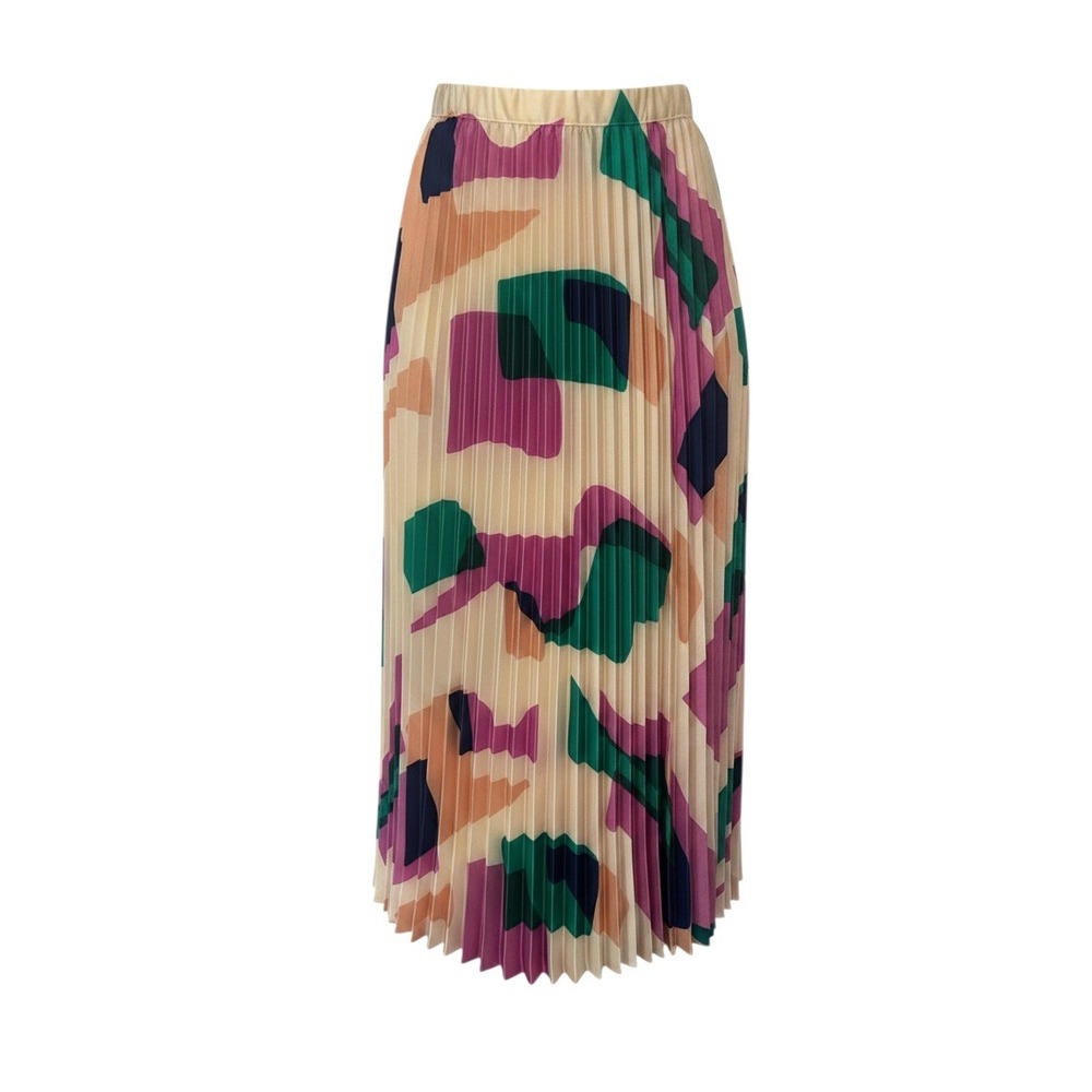 Ba&sh Womens Pleated Midi Skirt Abstract Geometric Multicolor Size 38 Medium